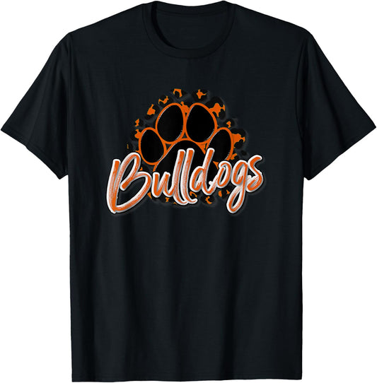 Bulldogs Orange Black Cheetah School Sports Fan Team Spirit T-Shirt - T-Shirt | Black