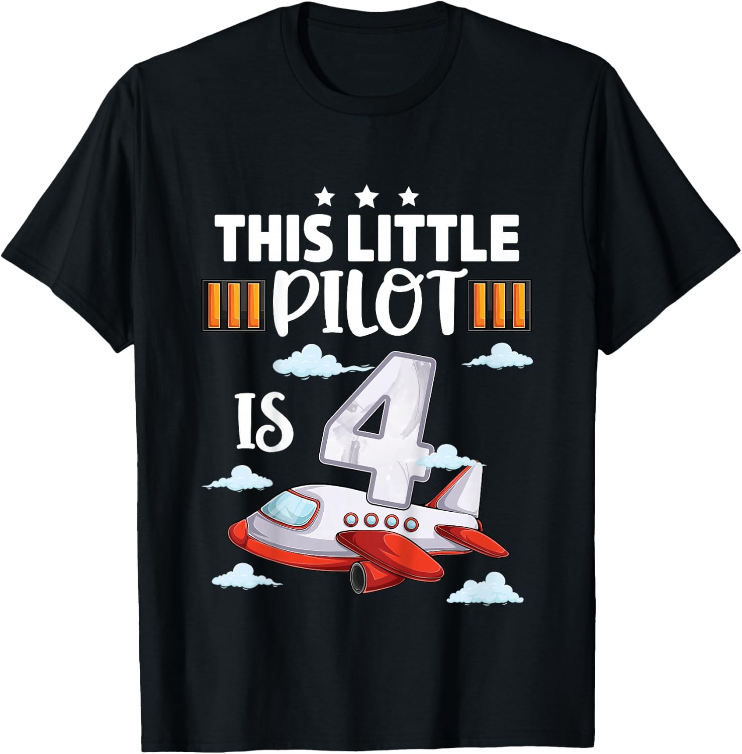 4 Year Old Boy Girl Airplane Pilot 4th Birthday Aircraft T-Shirt - T-Shirt | Black