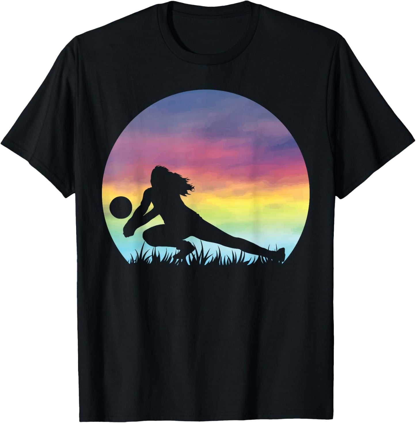 Women's Volleyball Silhouette Colorful Retro Sunset Girls T-Shirt - T-Shirt | Black