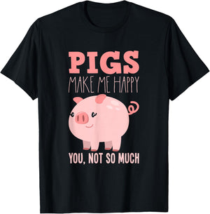 Pigs Make Me Happy - Funny Pig T-Shirt - T-Shirt | Black
