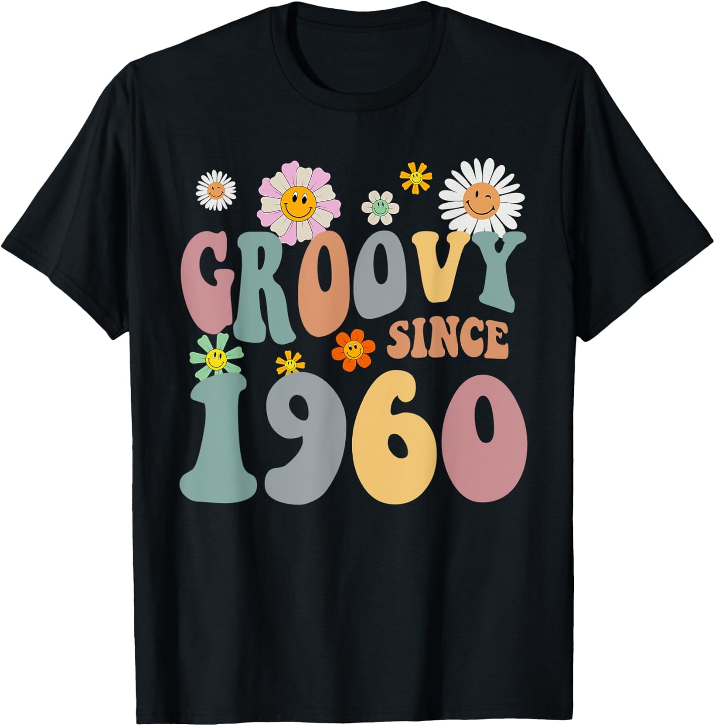 mb Groovy Since 1960 Retro Hippie Flower 62nd Birthday T-Shirt - T-Shirt | Black