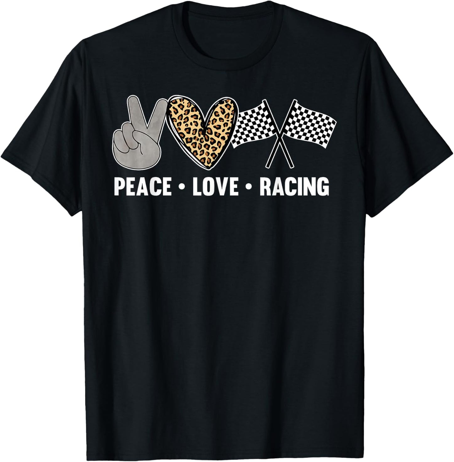 Women's Racing Design Kids Girls Peace Love Racing Race Flag T-Shirt - T-Shirt | Black