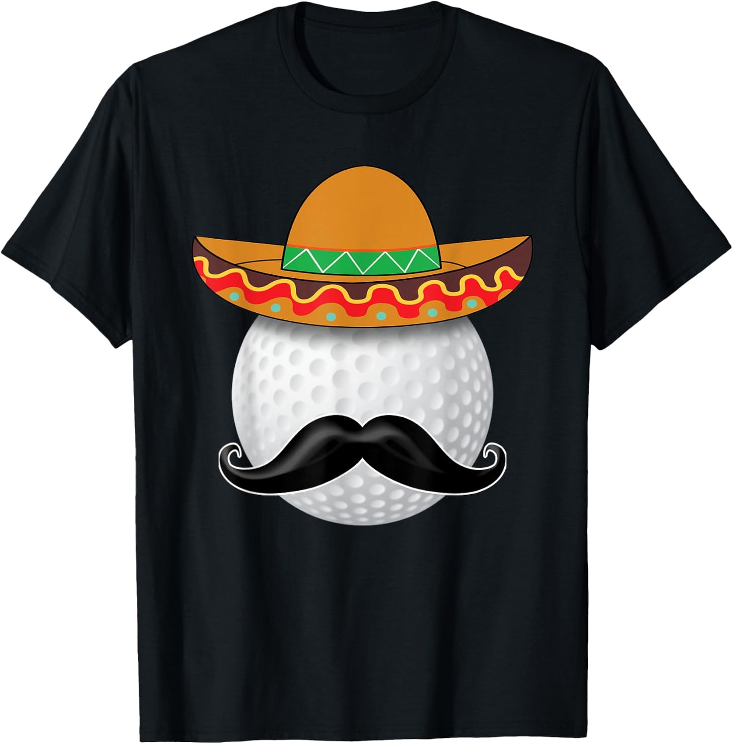 Funny Golf Ball Mustache Mexican Sports Mexico Party Shirt T-Shirt - T-Shirt | Black