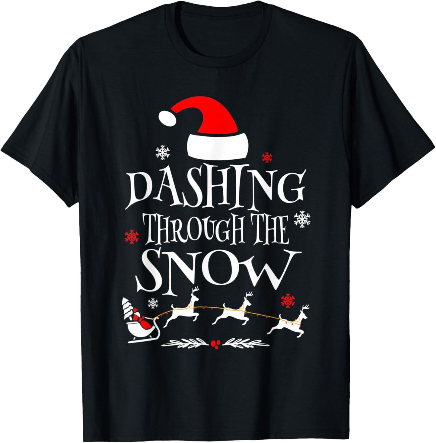 Dashing Through The Snow Merry Christmas Santa Sleigh Ride T-Shirt - T-Shirt | Black