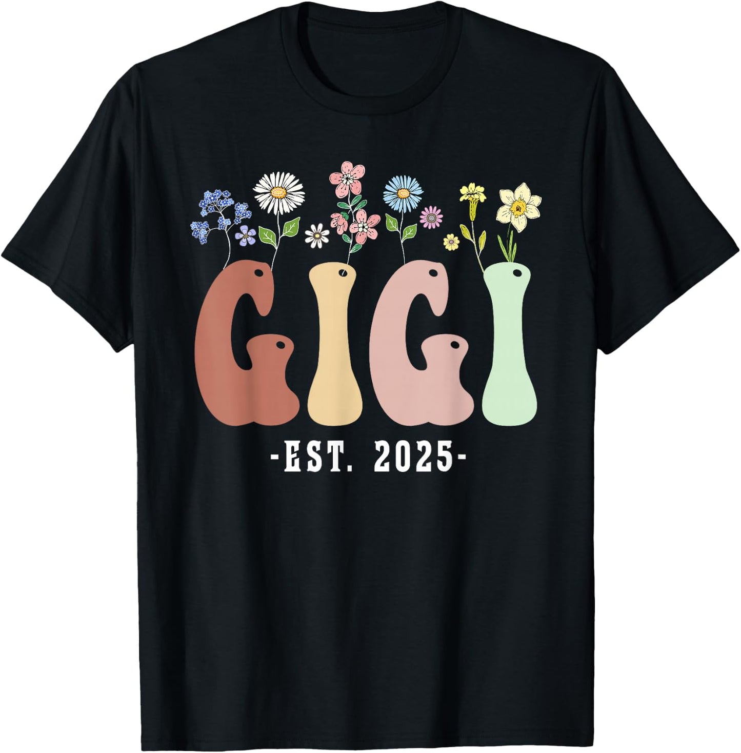 Gigi 2025 Gigi to Be New Gigi Gifts Wildflower Floral Design T-Shirt - T-Shirt | Black