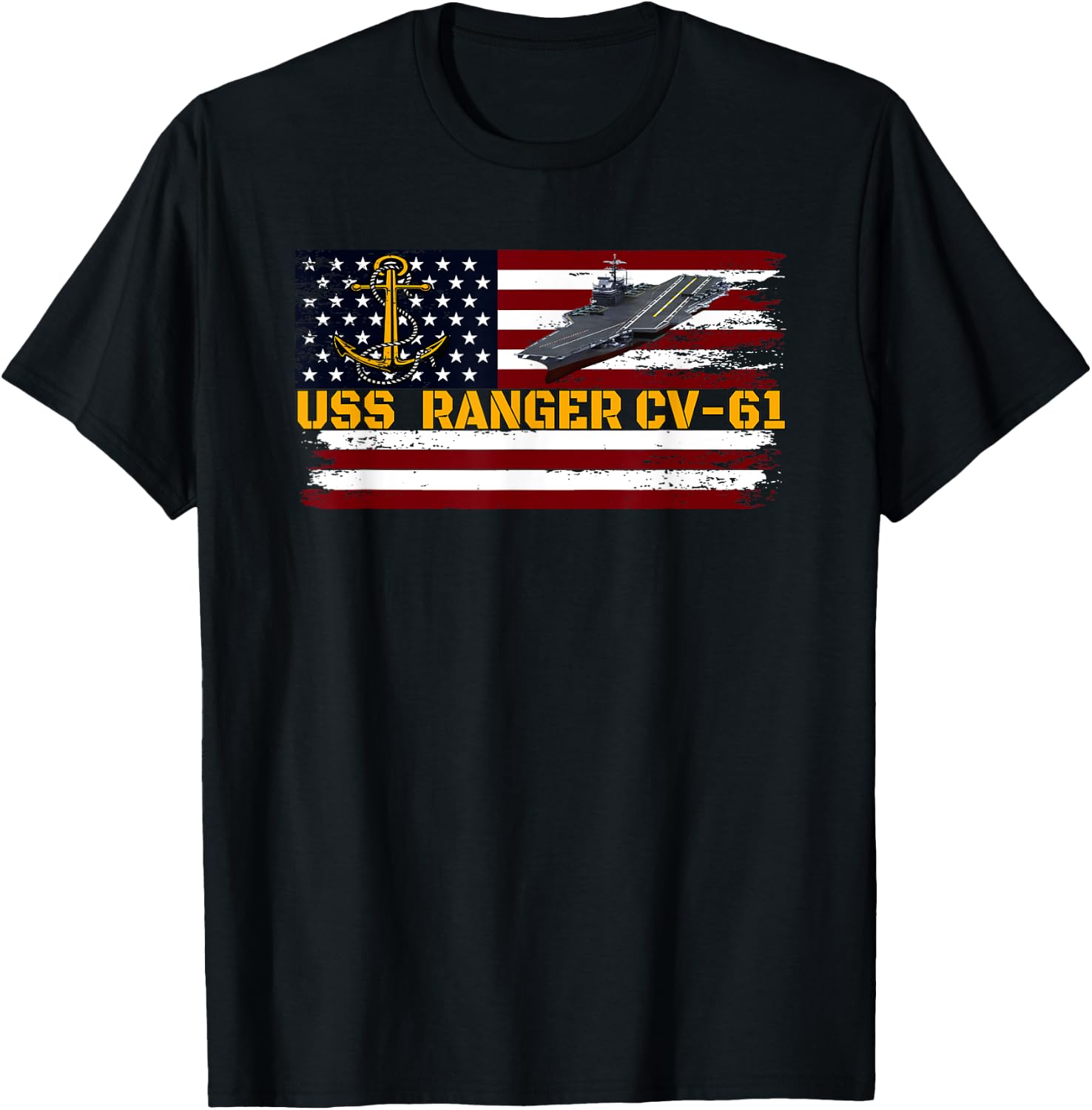 Aircraft Carrier USS Ranger CV-61 Veterans Day Father's Day T-Shirt - T-Shirt | Black