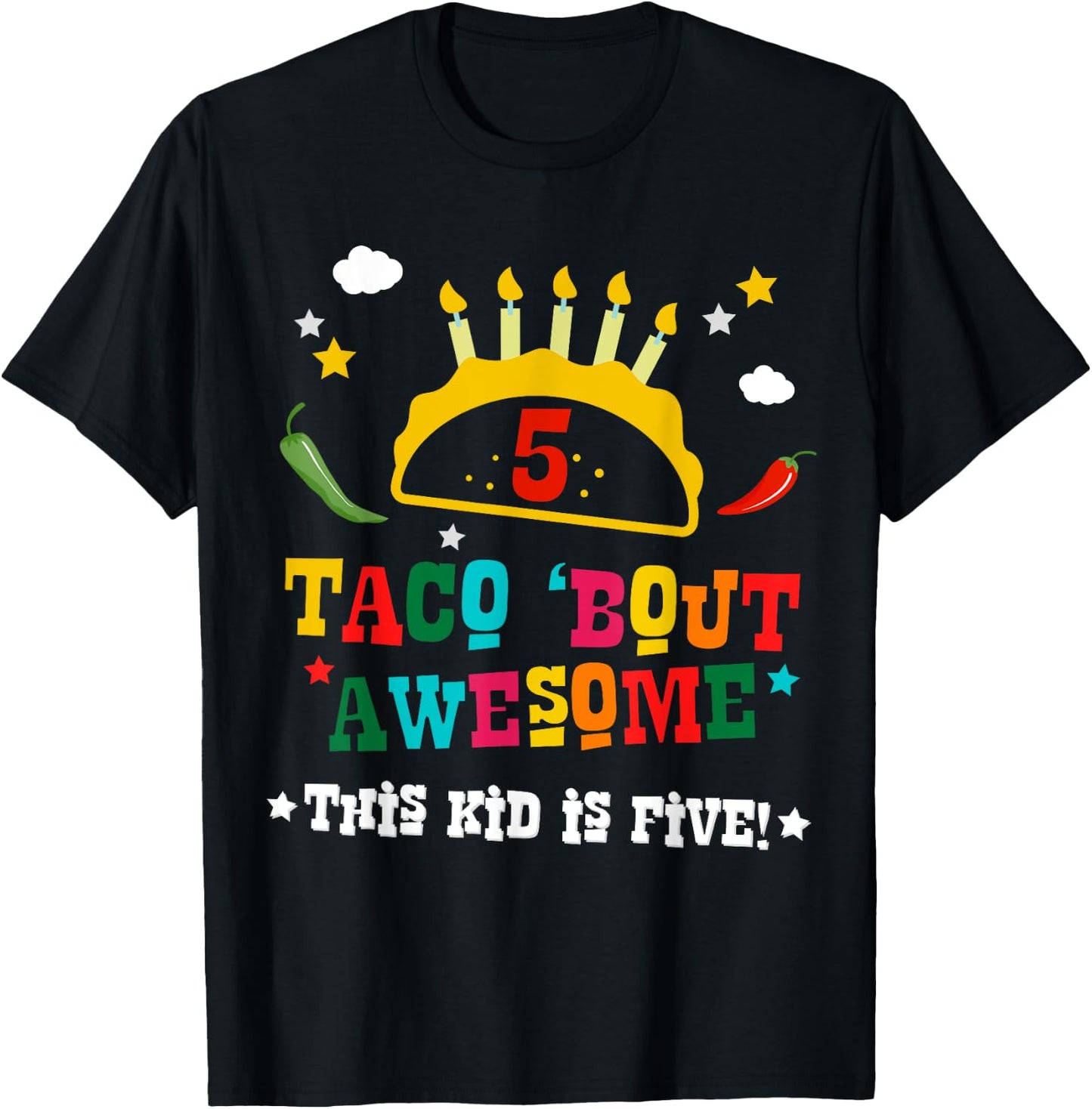 5th Birthday Taco Bout Awesome Shirt for Boys Party Gift T-Shirt - T-Shirt | Black