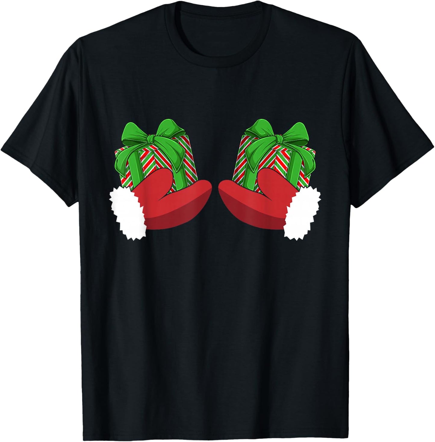 Christmas Boobs Santa Hands Holding Gifts Hand Bra Adult T-Shirt - T-Shirt | Black