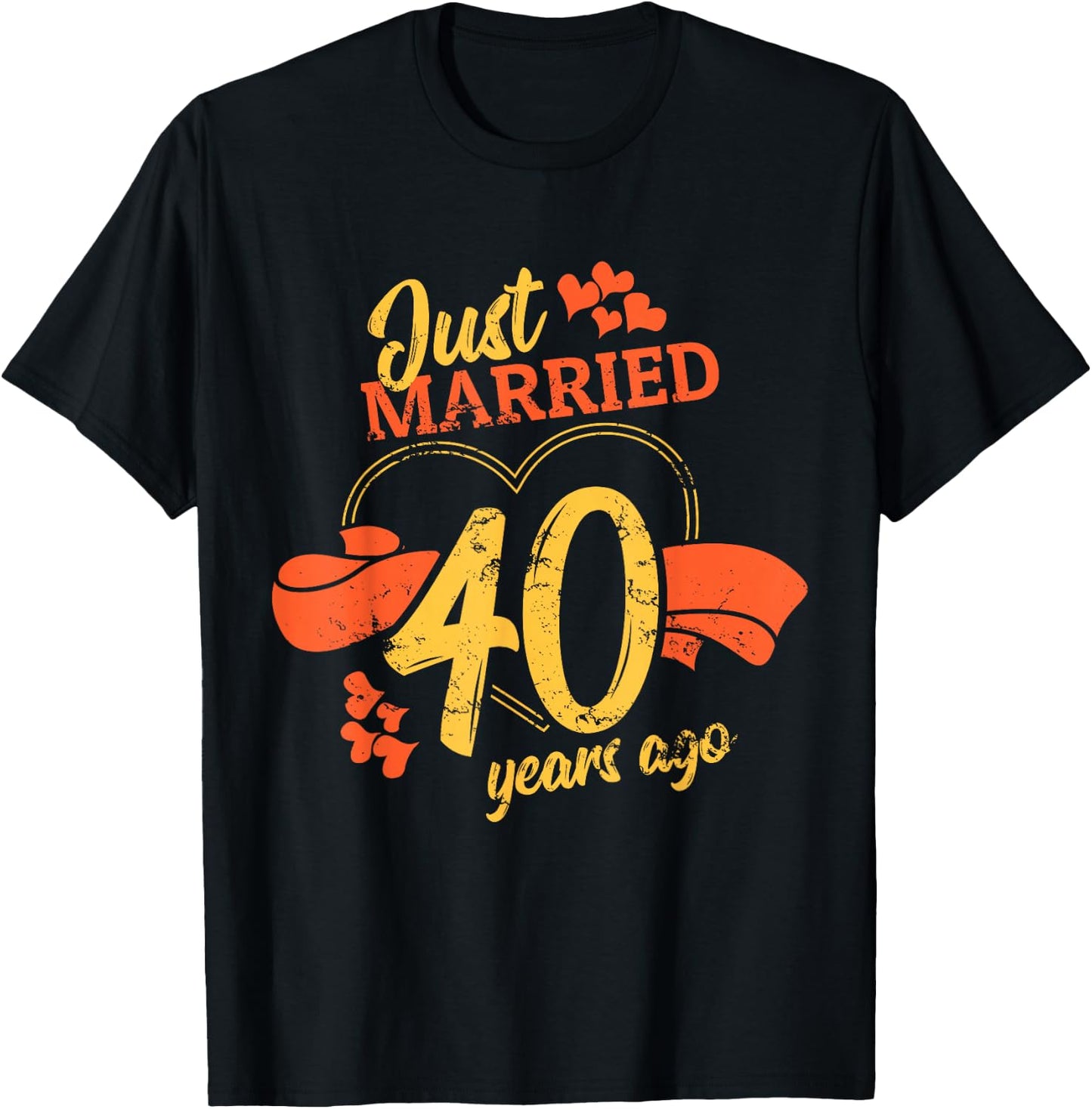 Just Married 40 Years Ago Love Ring Relationship Anniversary T-Shirt - T-Shirt | Black