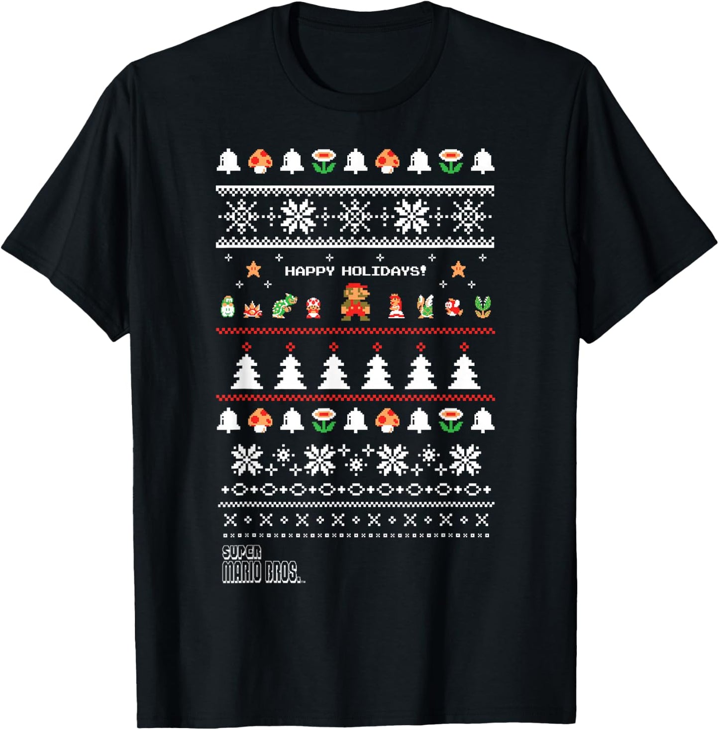 Super Mario Characters Group Ugly Christmas T-Shirt - T-Shirt | Black