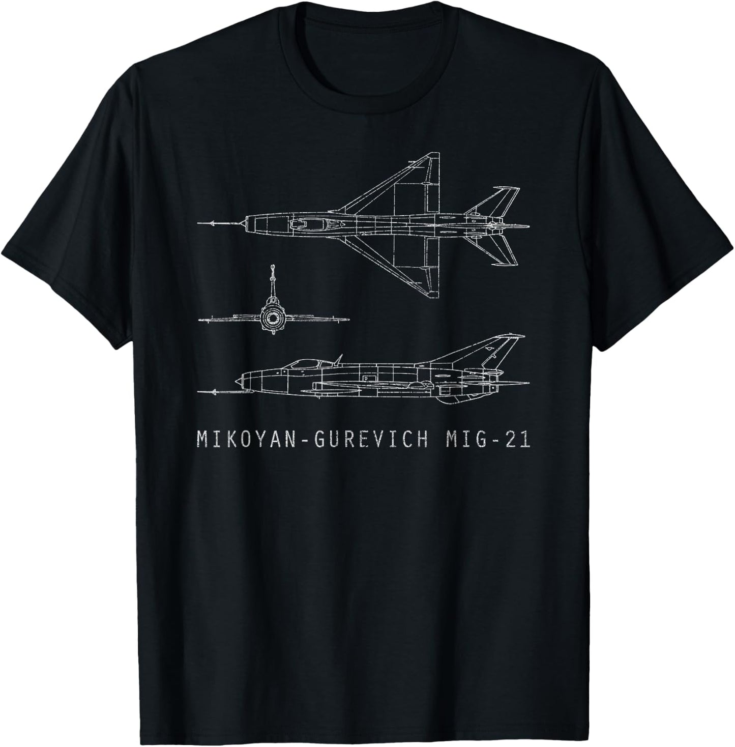 MiG 21 Russian Fighter Plane Vintage Diagram Art T-Shirt - T-Shirt | Black