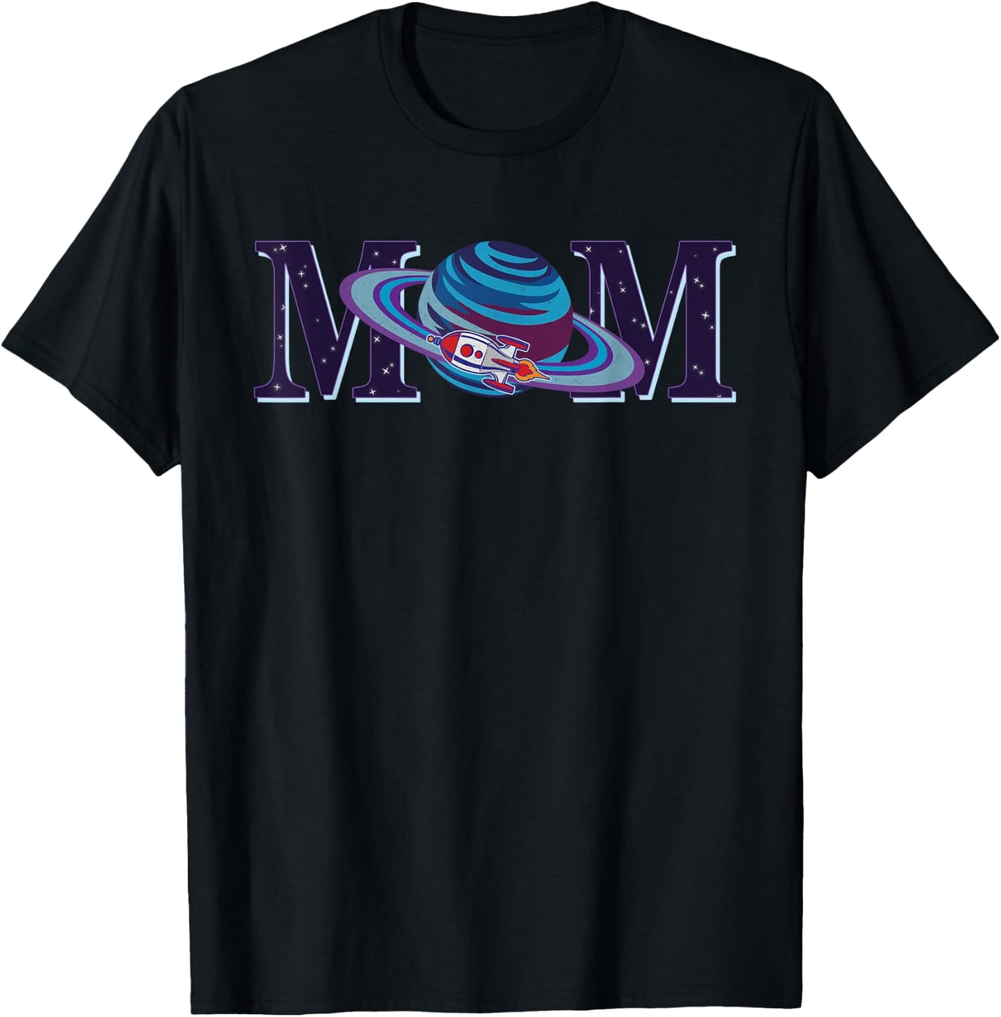 Space Mom Family Matching Dad Space Birthday Theme Party T-Shirt - T-Shirt | Black