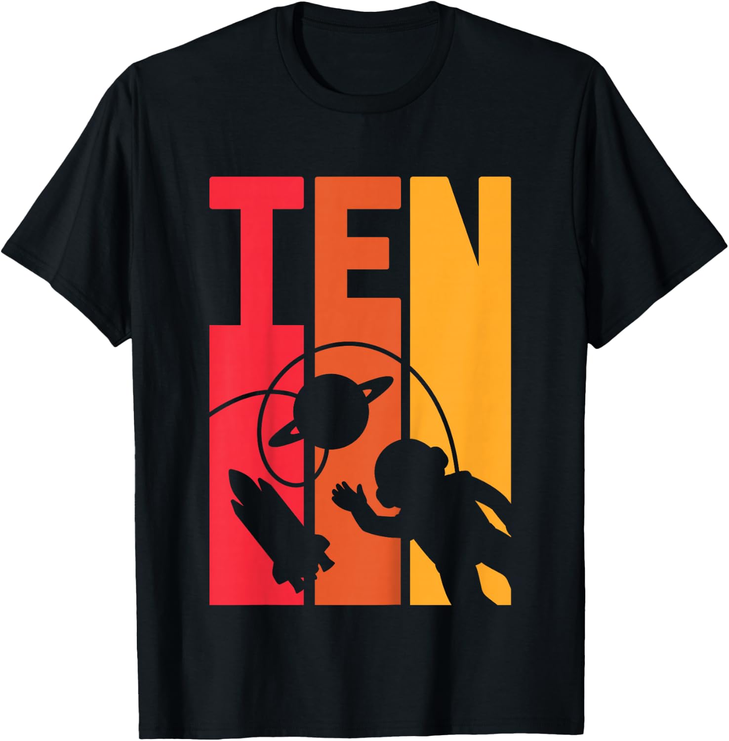 Kids 10 Years Old Birthday Retro Boy Astronaut Space 10th B-Day T-Shirt - T-Shirt | Black