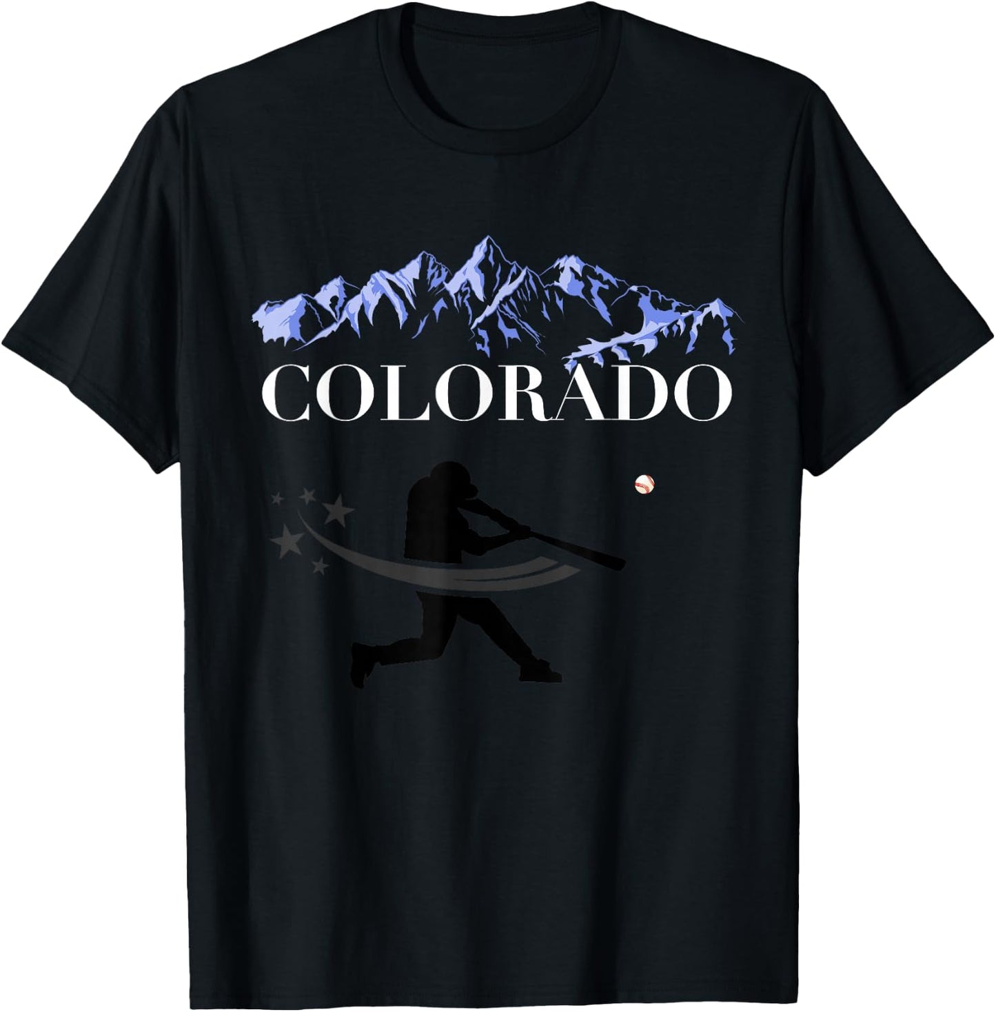 Colorado Rocky Mountain Baseball Player Design T-Shirt - T-Shirt | Black