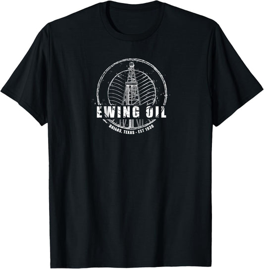 DALLAS | Ewing Oil Company Classic 80's TV Raglan Baseball T-Shirt - T-Shirt | Black