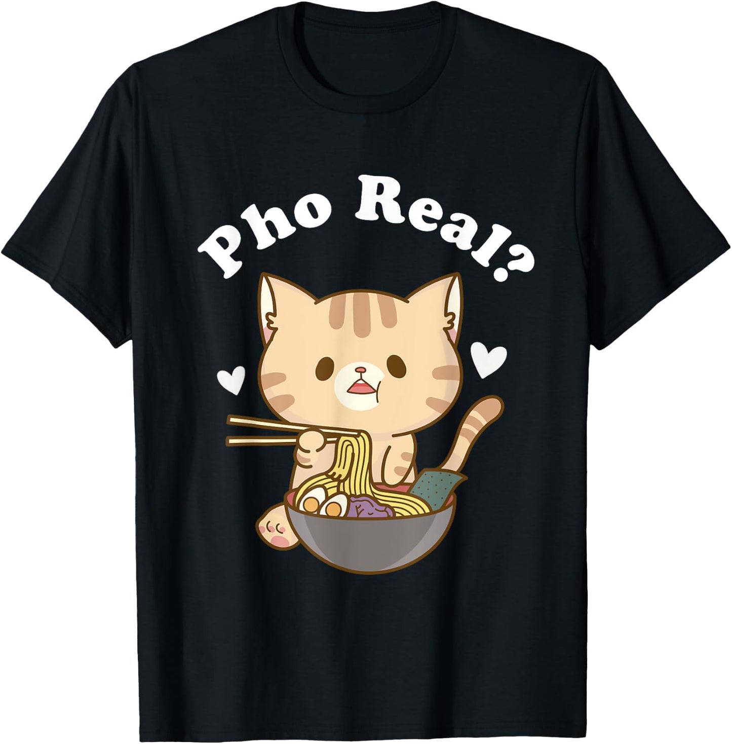 Pho Real Cat Vietnamese Noodle Soup Pho Soup Asian Pho Bowl Women Girls Kids T-Shirt - T-Shirt | Black