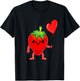 Strawberry With Heart Balloon Valentines Day Strawberry T-Shirt - T-Shirt | Black