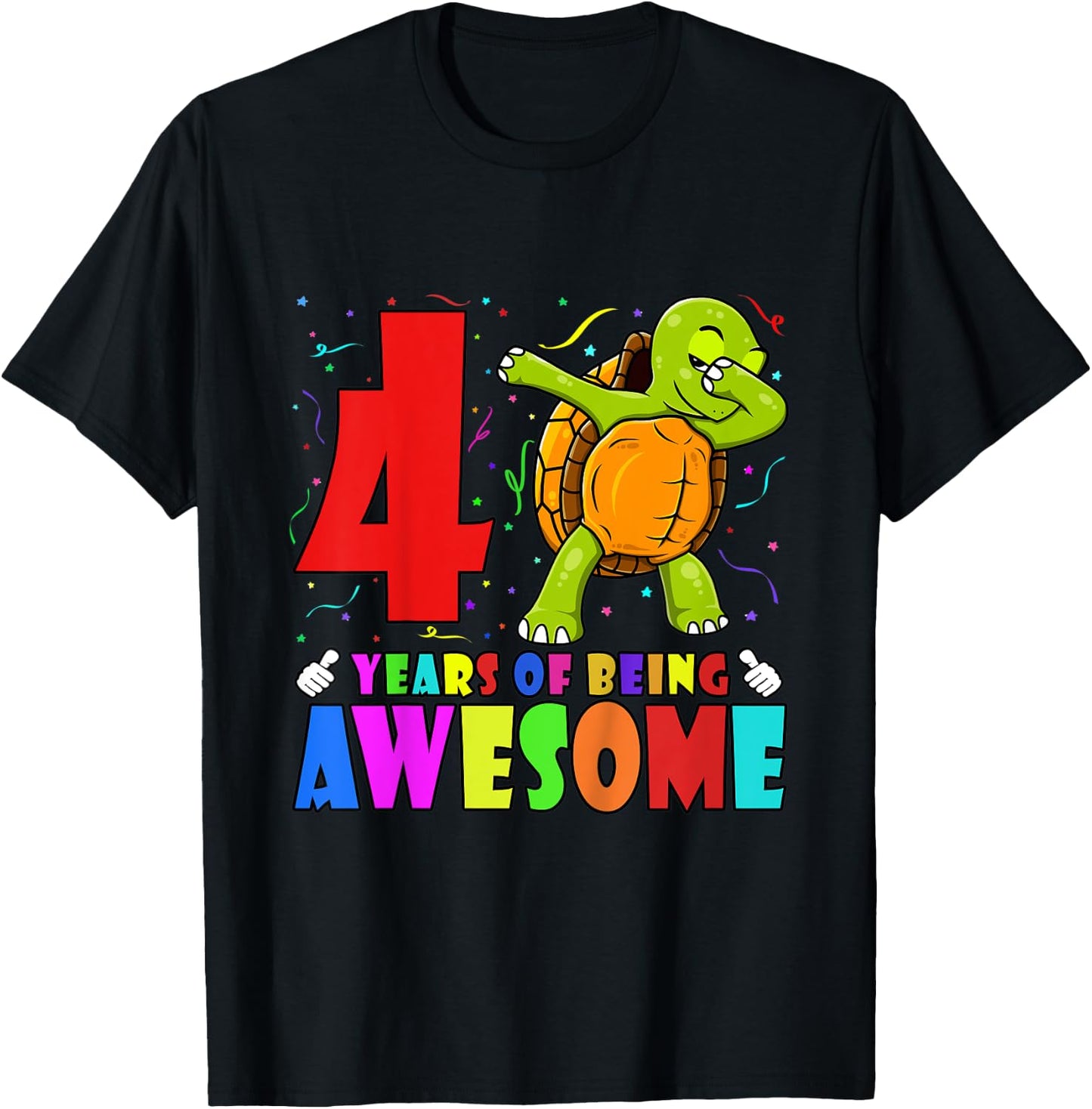 Kids 4th Birthday Party Dabbing Turtle - 4 Years Old Girls Boys T-Shirt - T-Shirt | Black