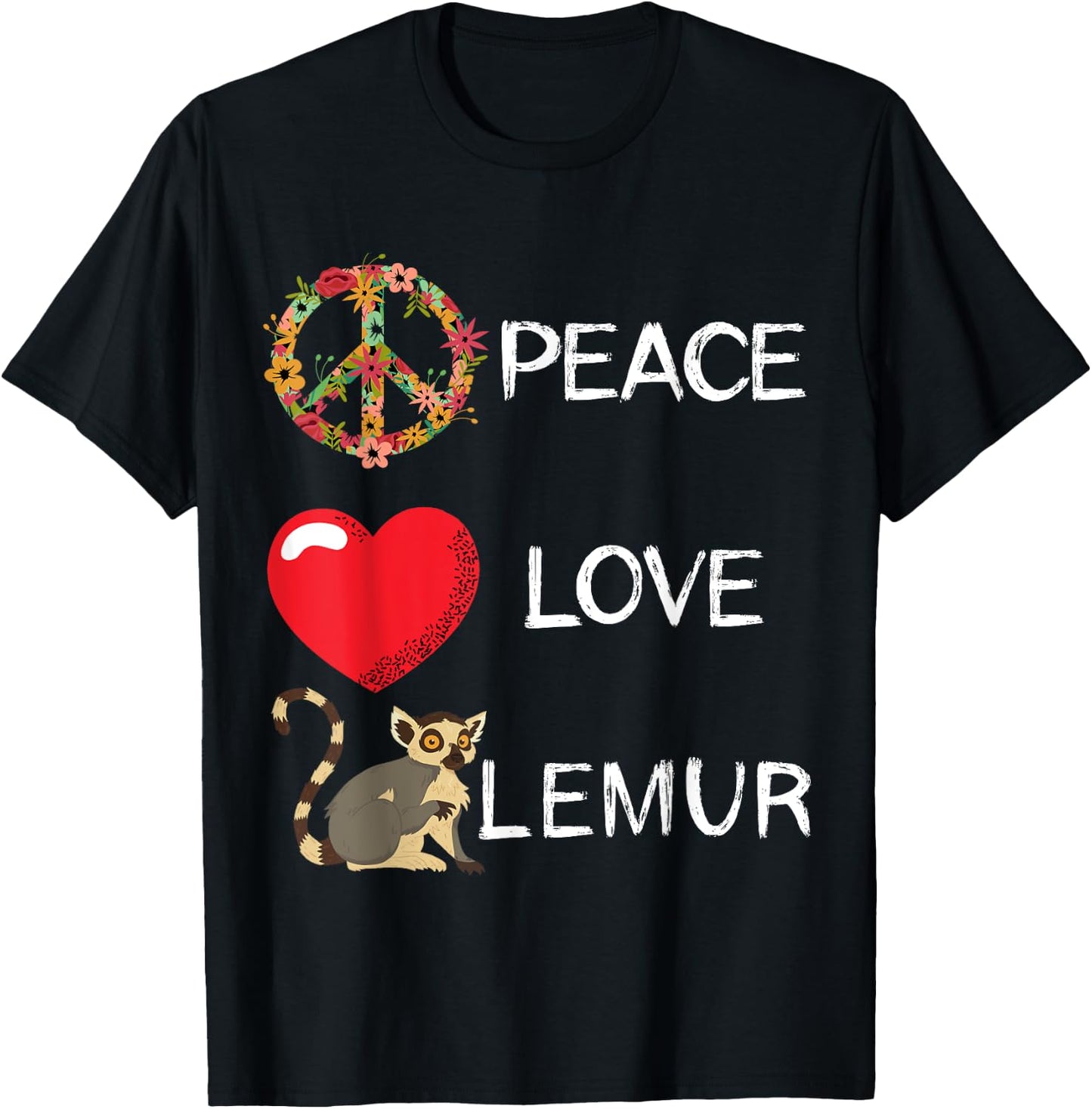 Lemur Love Peace Lemur Lover Madagascar Animal T-Shirt - T-Shirt | Black