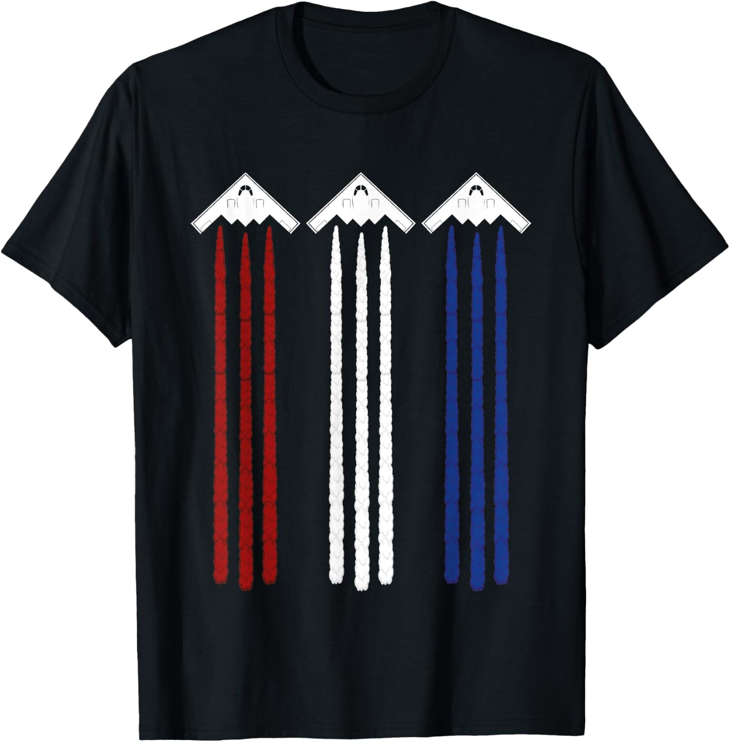 Jet Fighter & B-2 Spirit Bomber Patriotic Art 4th of July T-Shirt - T-Shirt | Black
