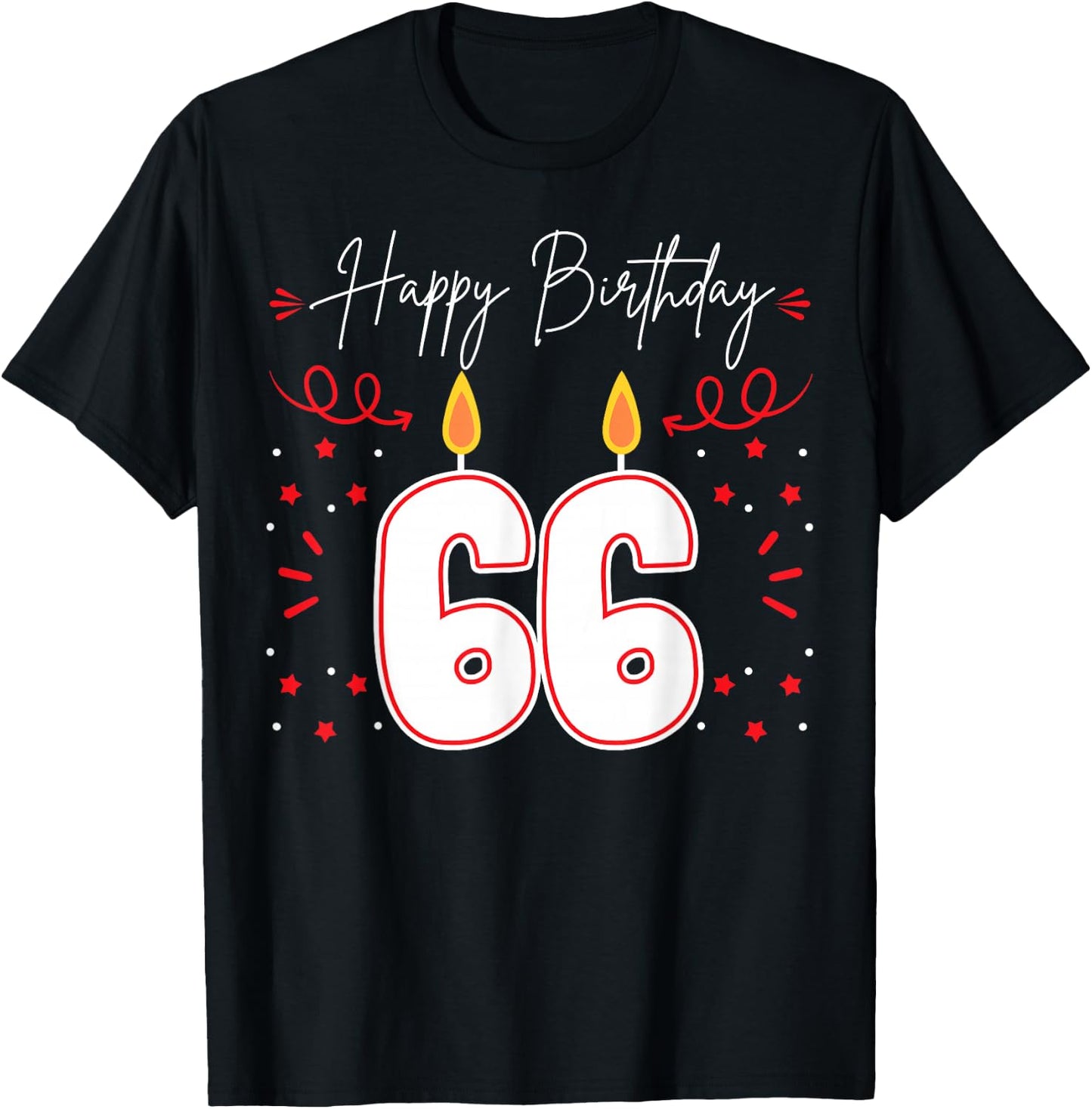 Candle 66 Birthday Party Decoration Wishes Candlelight Cake T-Shirt - T-Shirt | Black