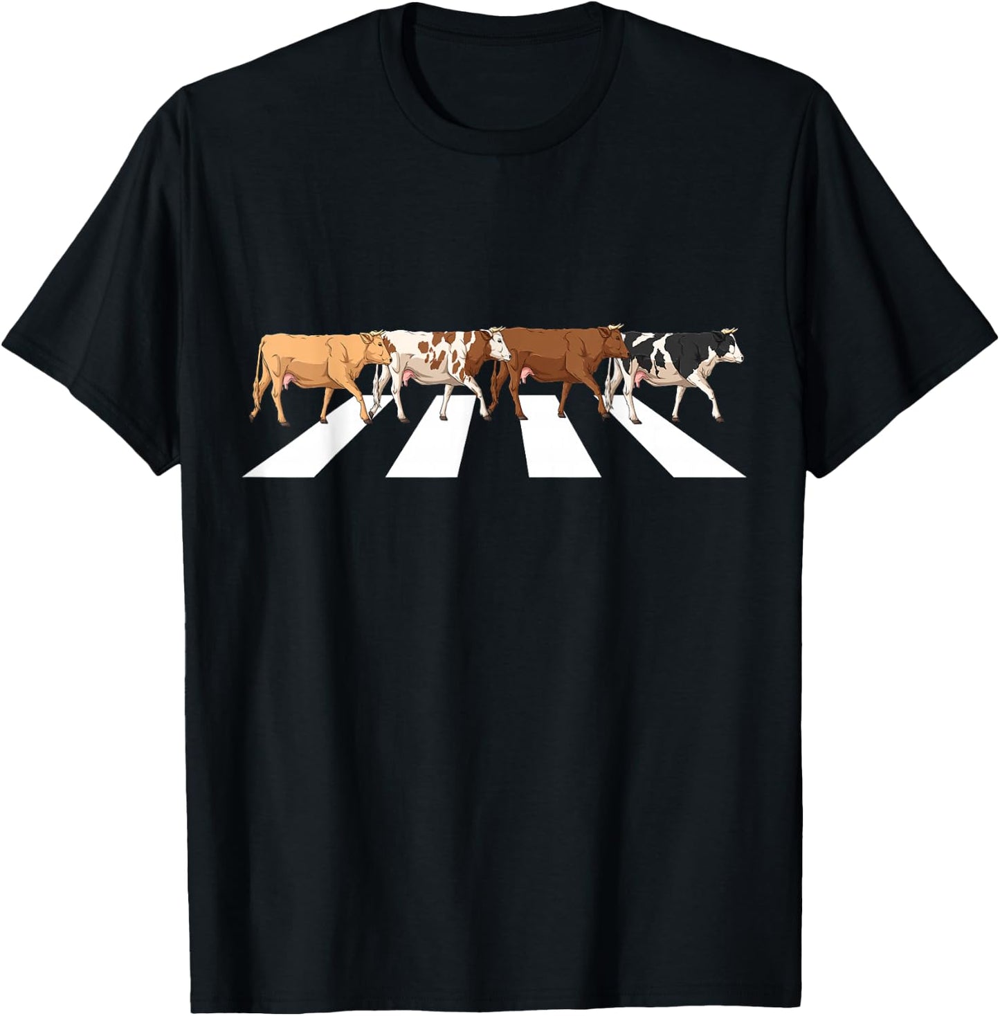 Funny Crosswalk Cows Farming Farm Cow Girl Boy Women Men Kid T-Shirt - T-Shirt | Black