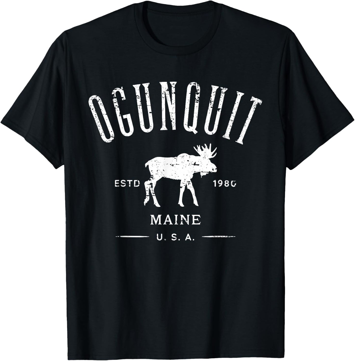 Ogunquit Maine USA with Moose Distressed Design Souvenir T-Shirt - T-Shirt | Black