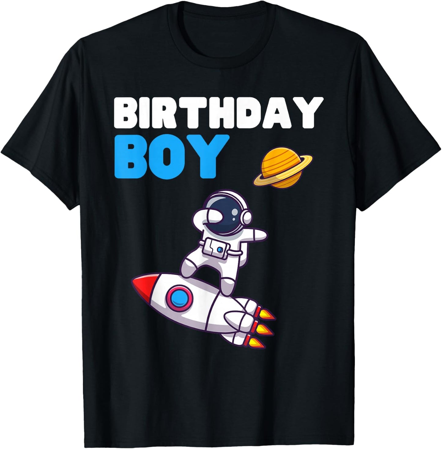 Birthday Space Boy Astronaut Planet Outer Rocket Spaceman T-Shirt - T-Shirt | Black