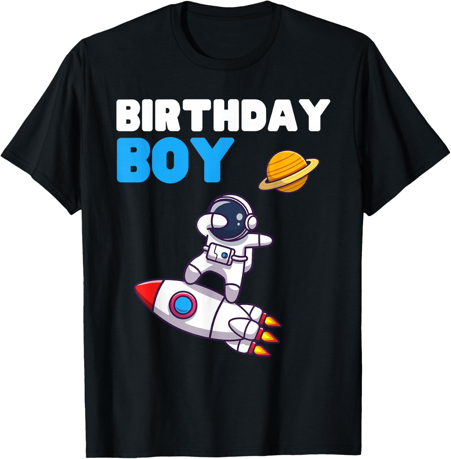 Birthday Space Boy Astronaut Planet Outer Rocket Spaceman T-Shirt - T-Shirt | Black