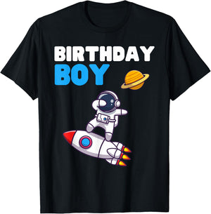 Birthday Space Boy Astronaut Planet Outer Rocket Spaceman T-Shirt - T-Shirt | Black