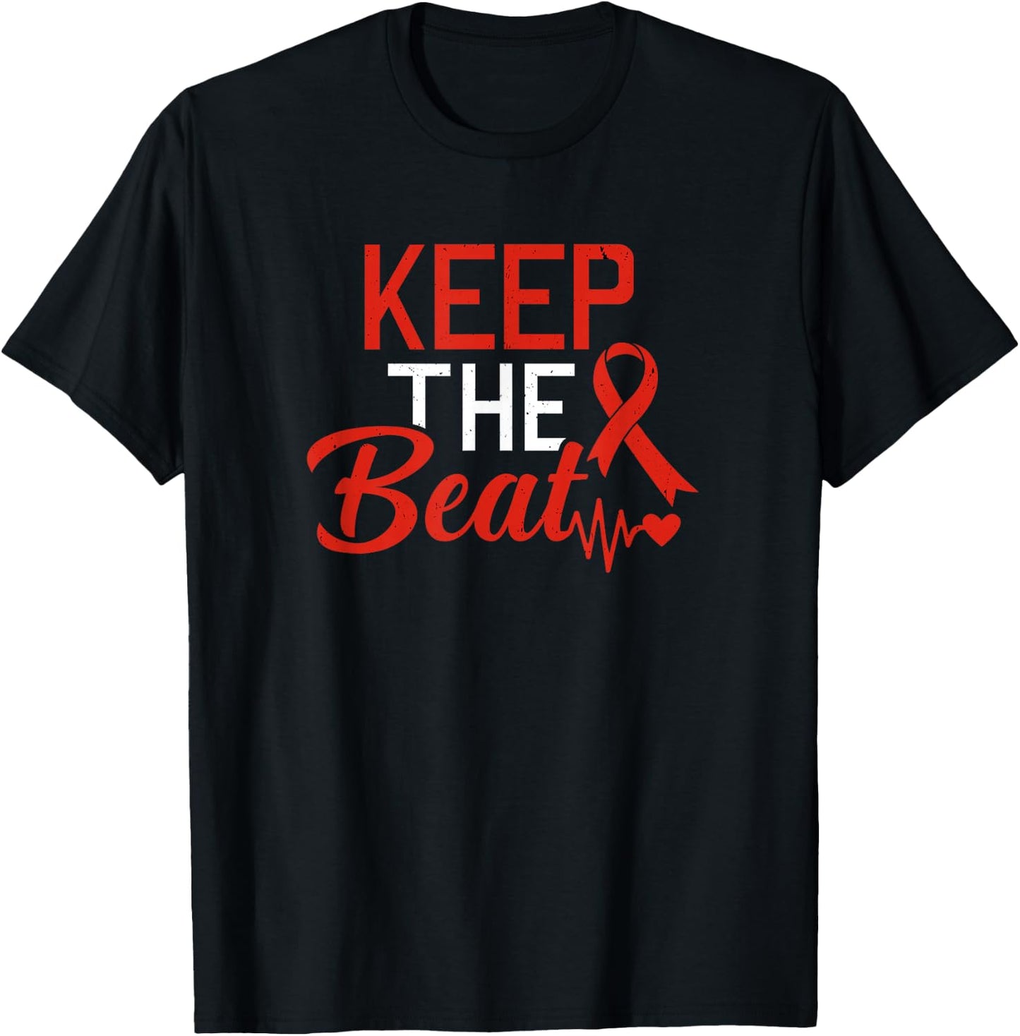 Heart Disease Keep The Beat CHD Heart Defect Awareness T-Shirt - T-Shirt | Black
