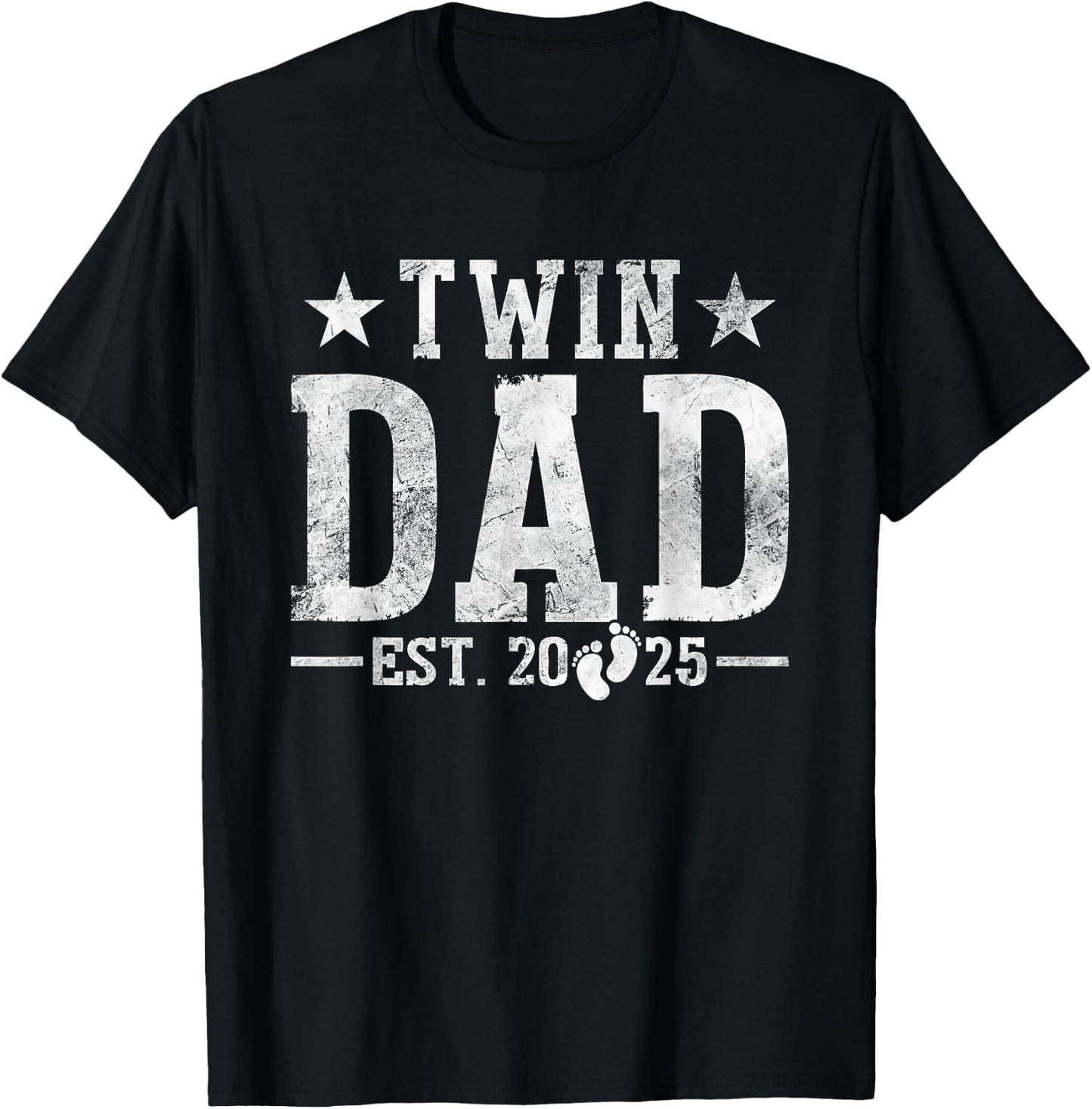 Twin Dad Est. 2025 Fathers Day New Daddy Dad of Twins T-Shirt - T-Shirt | Black