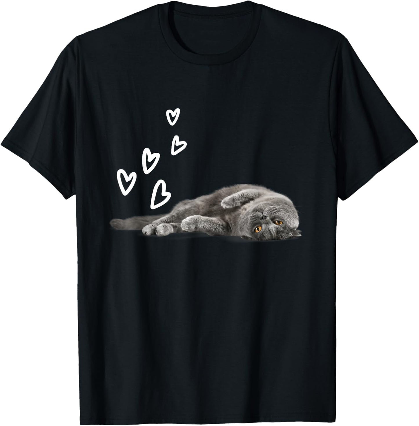 Cat British Shorthair Hearts Love T-Shirt - T-Shirt | Black