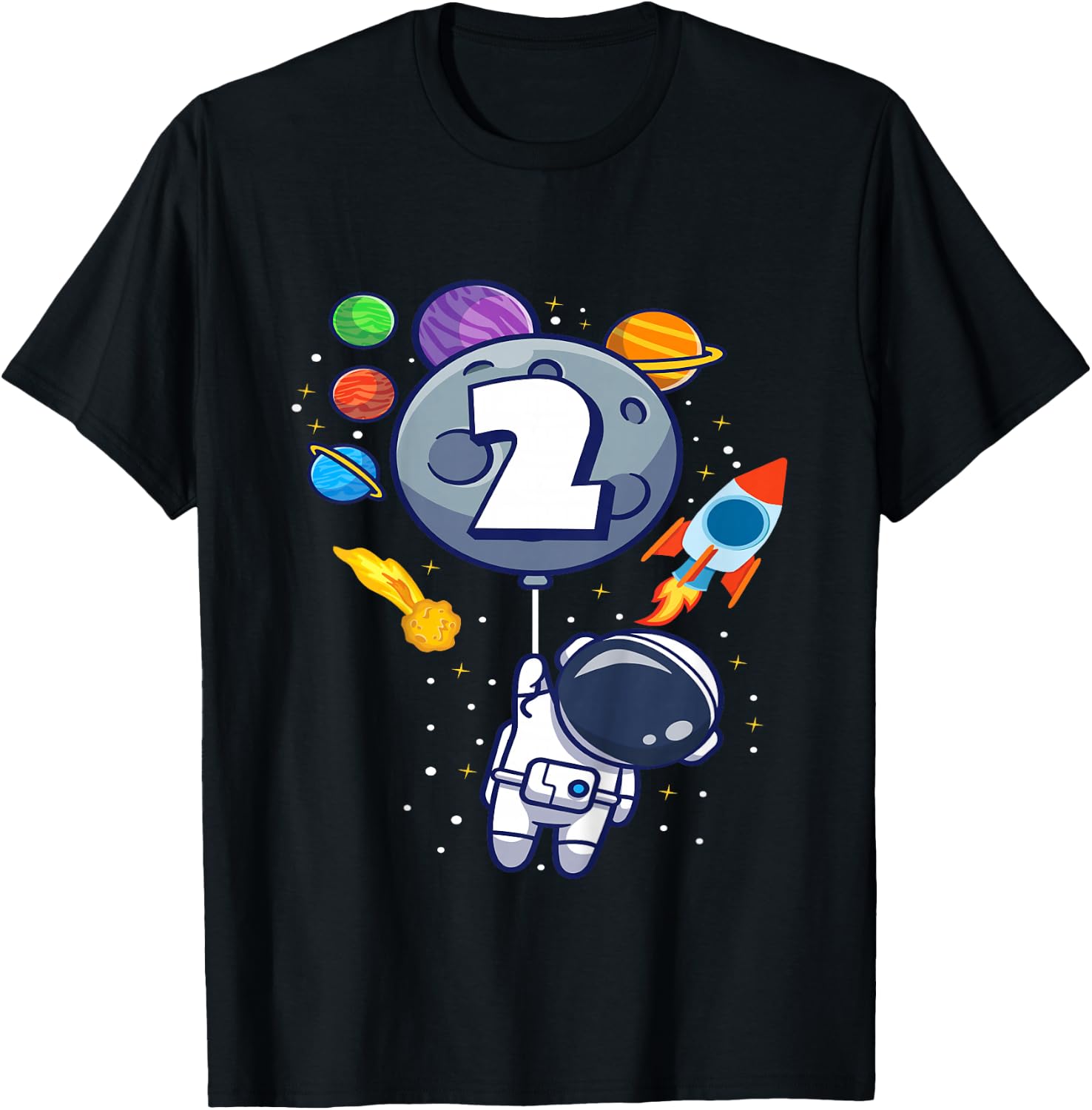 Kids Second Birthday Astronaut 2 Year Old Birthday Boy T-Shirt - T-Shirt | Black