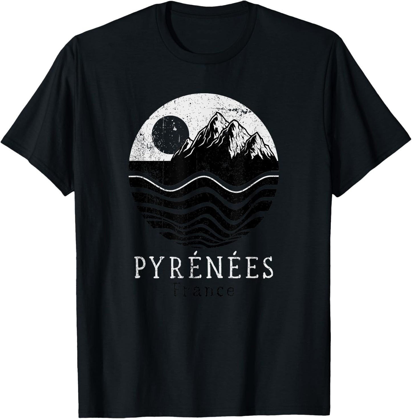 Pyrenees Vintage Mountains Hiking Camping France Retro T-Shirt - T-Shirt | Black