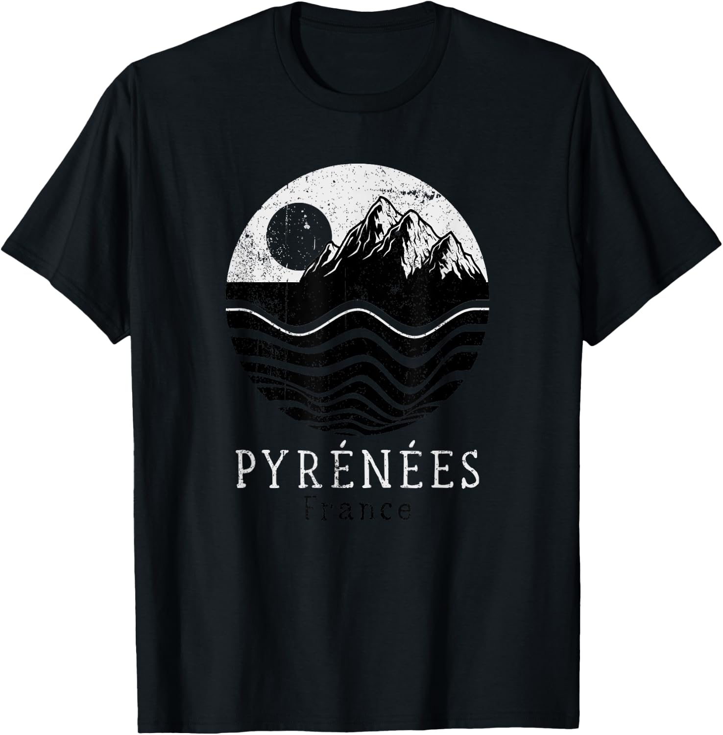 Pyrenees Vintage Mountains Hiking Camping France Retro T-Shirt - T-Shirt | Black