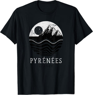 Pyrenees Vintage Mountains Hiking Camping France Retro T-Shirt - T-Shirt | Black