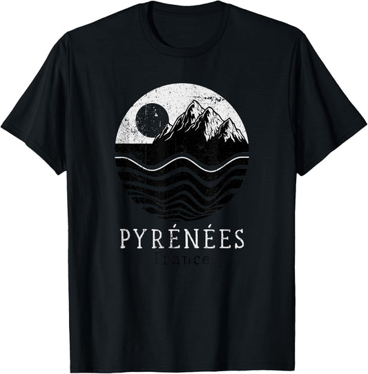 Pyrenees Vintage Mountains Hiking Camping France Retro T-Shirt - T-Shirt | Black