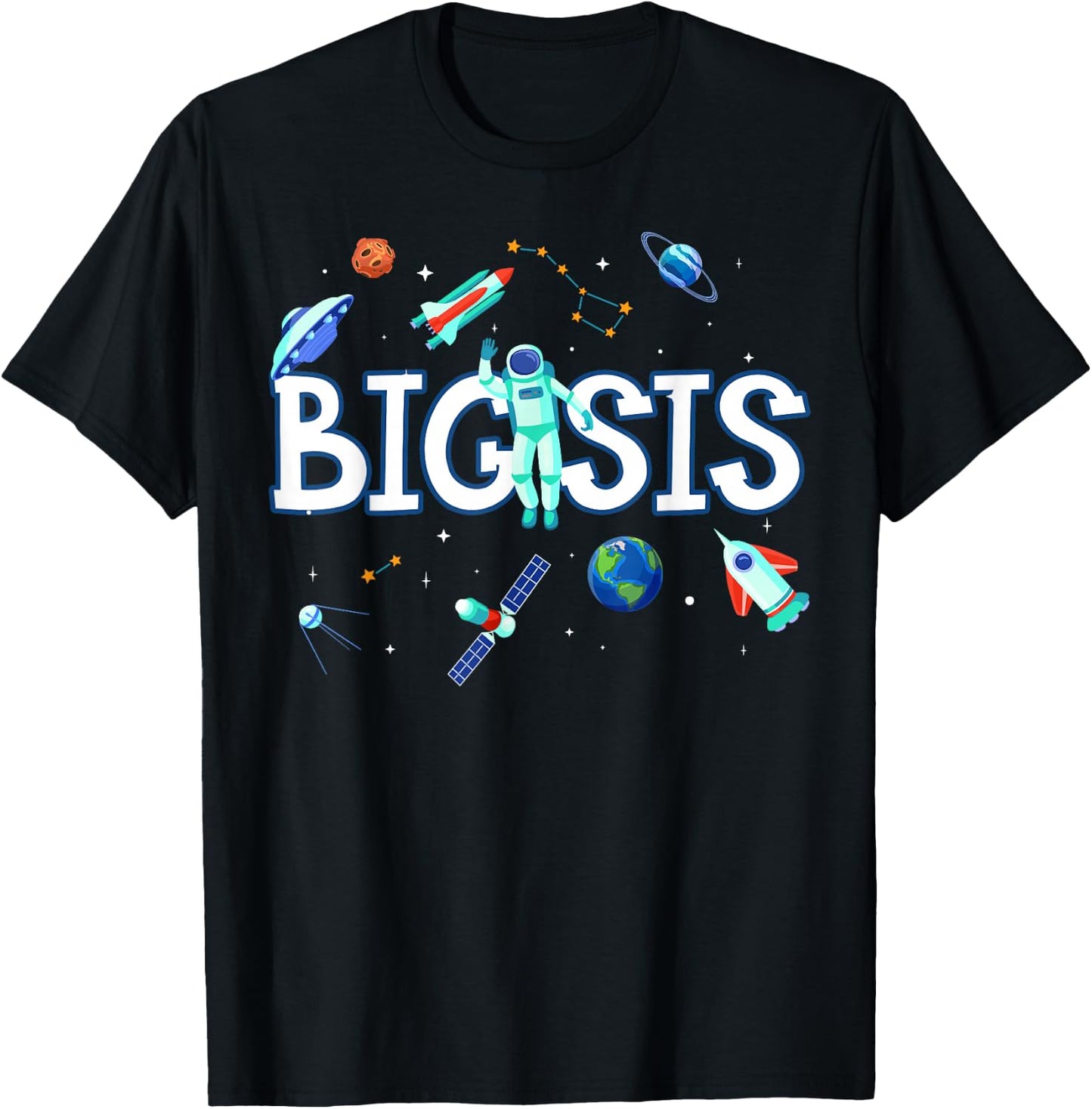 Big Sister Astronaut Space Family Matching Birthday Party T-Shirt - T-Shirt | Black