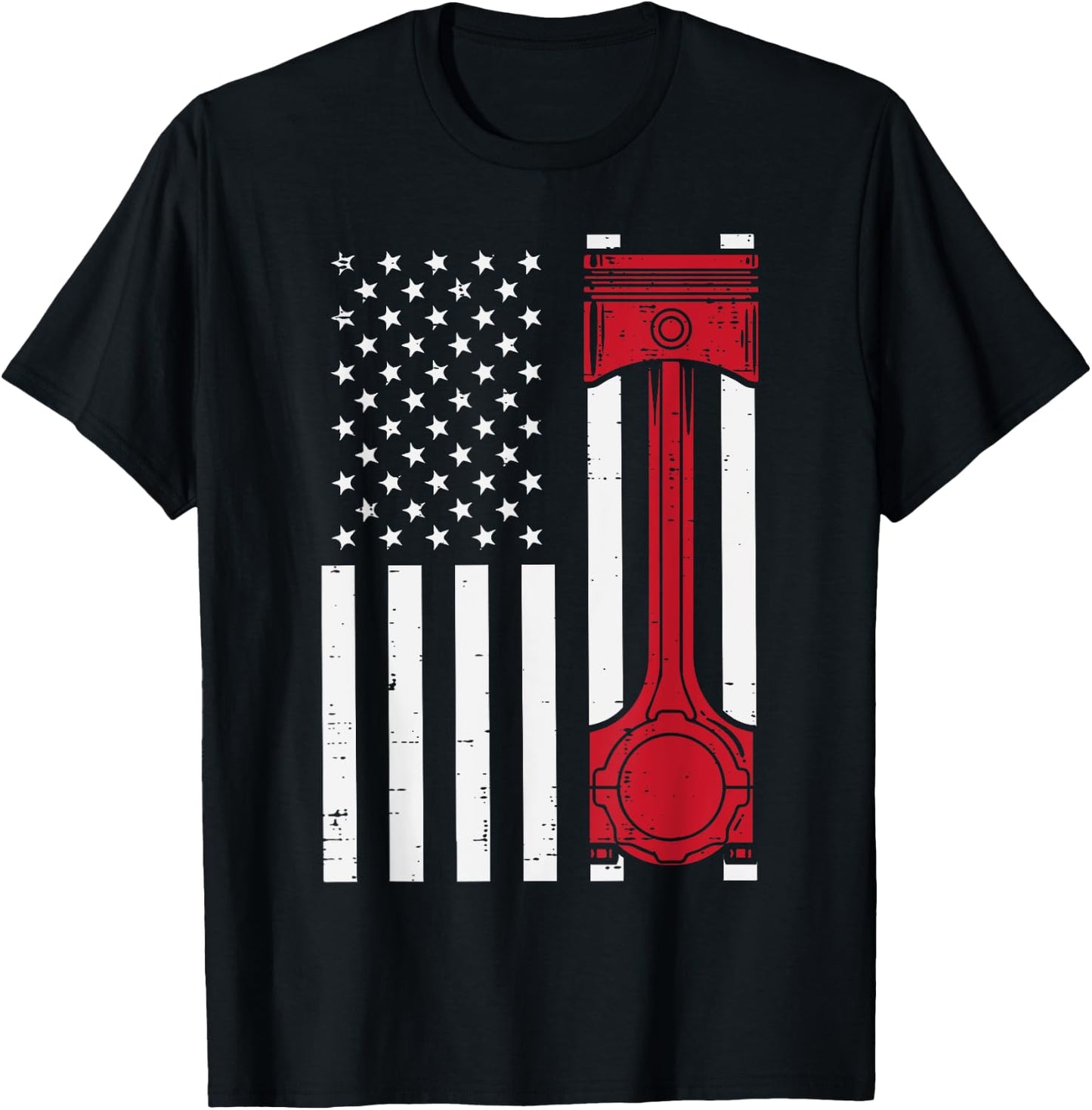 Piston US Flag Car Auto Technician Garage Mechanic Men Dad T-Shirt - T-Shirt | Black