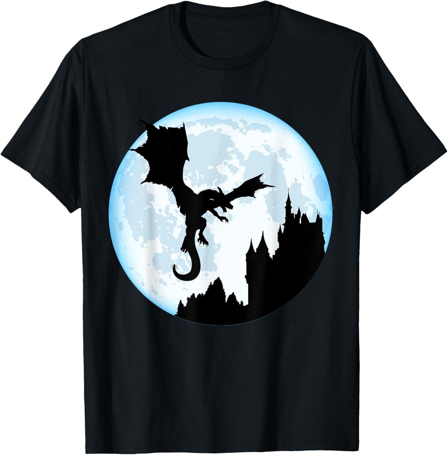 Flying Dragon On The Moon Cool Dragon Lover Dino Lover Gift T-Shirt - T-Shirt | Black