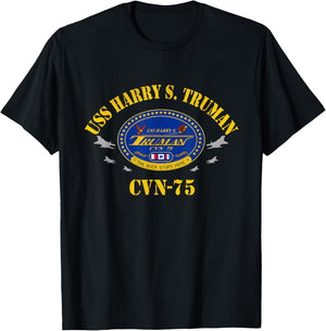 USS Harry S. Truman CVN-75 Aircraft Carrier Veteran Flag T-Shirt - T-Shirt | Black