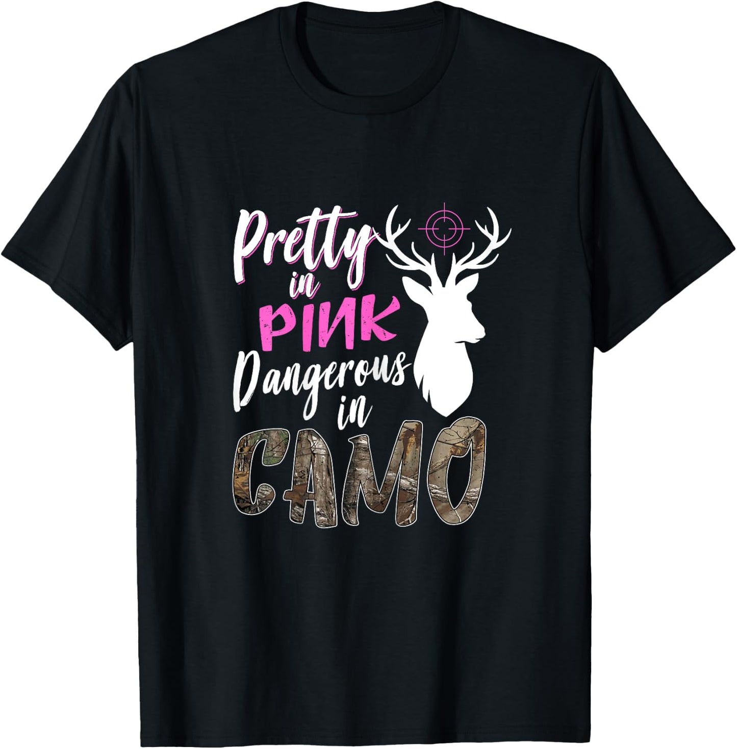 Funny Pink Camo Hunting Graphic Women Deer Buck Hunters T-Shirt - T-Shirt | Black