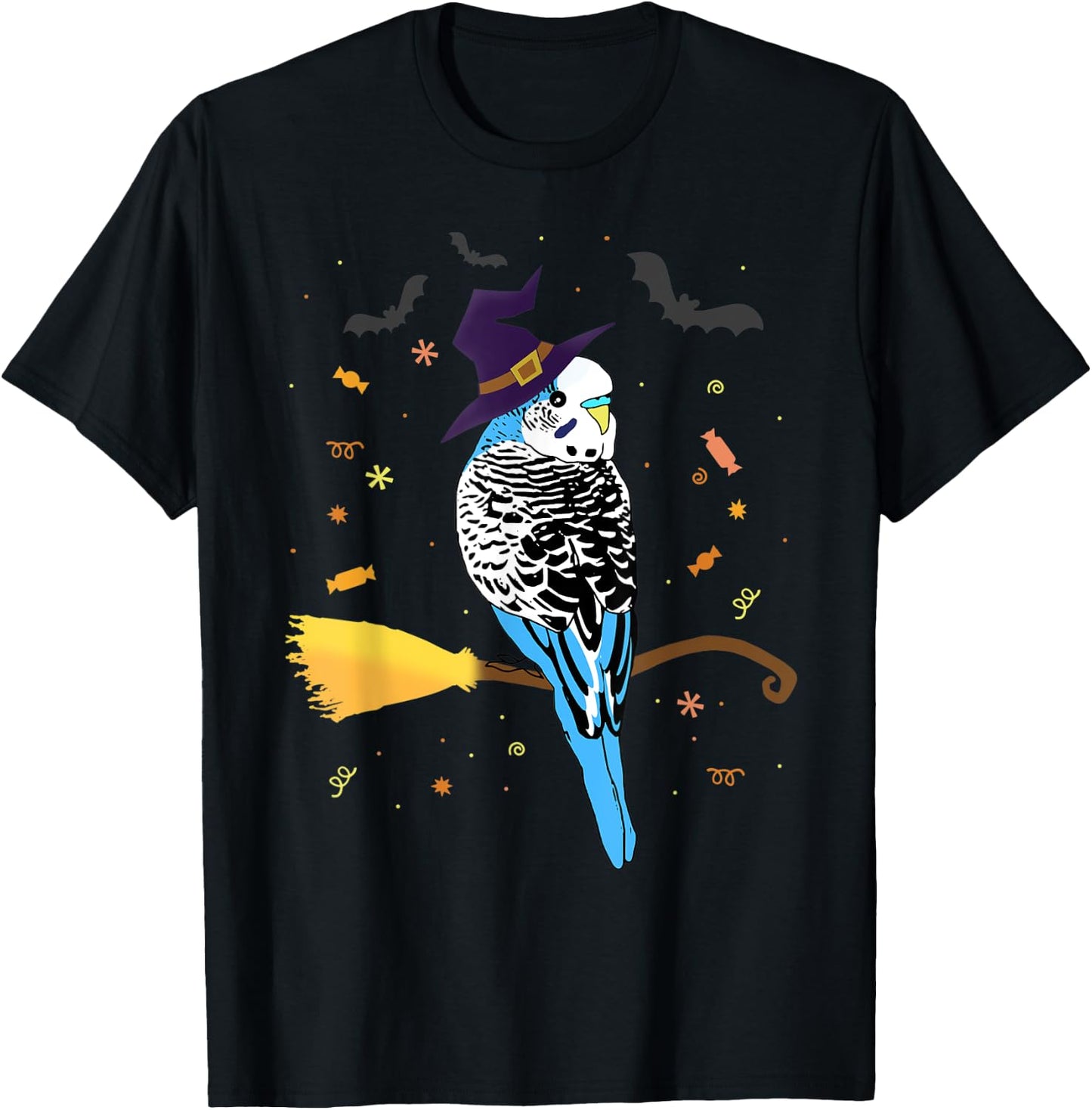 Funny Parrot Witch Birb memes Blu Parakeet Halloween Budgie T-Shirt - T-Shirt | Black