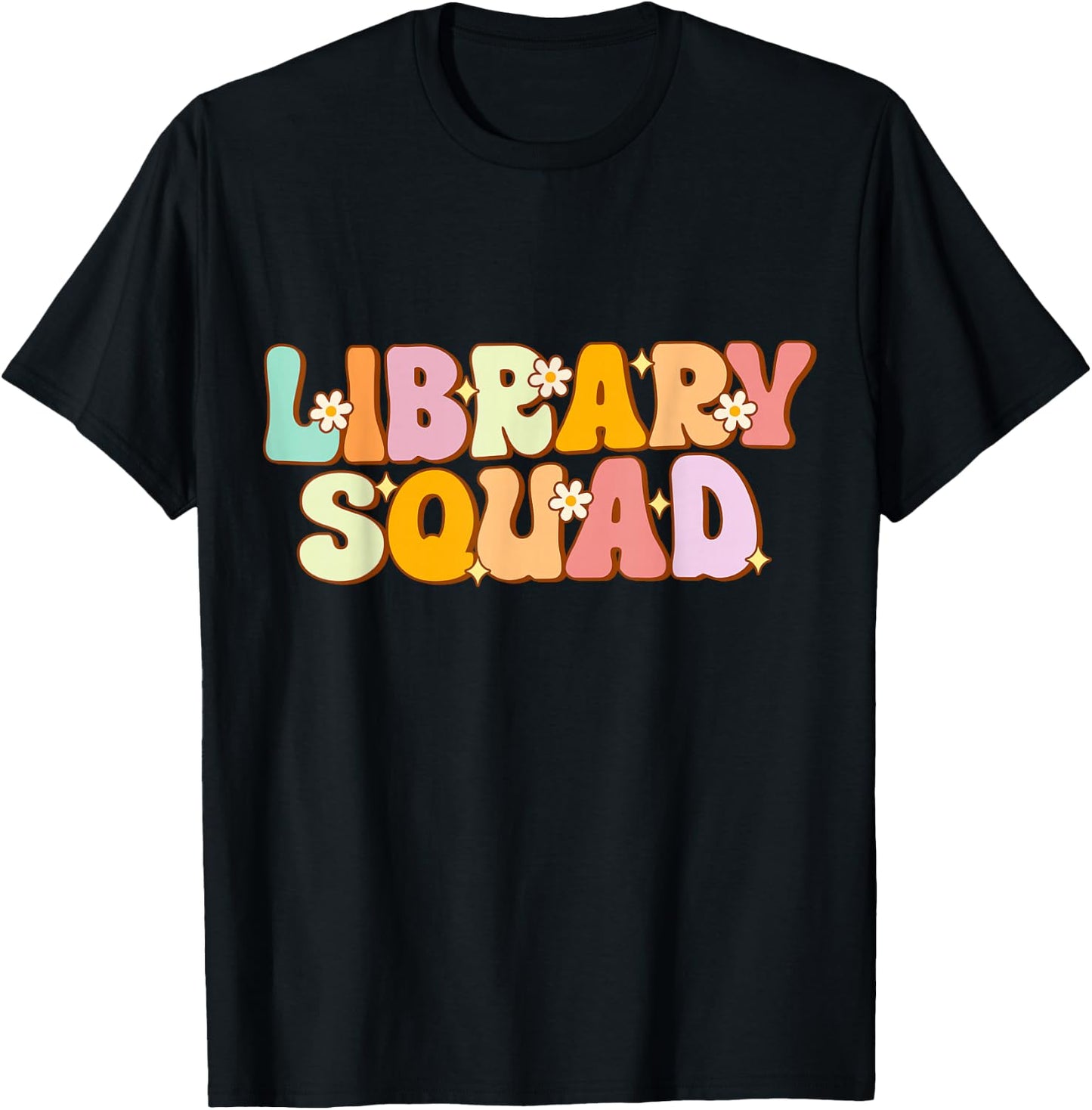Library Squad Groovy Librarian Bookworm Book Lover T-Shirt - T-Shirt | Black