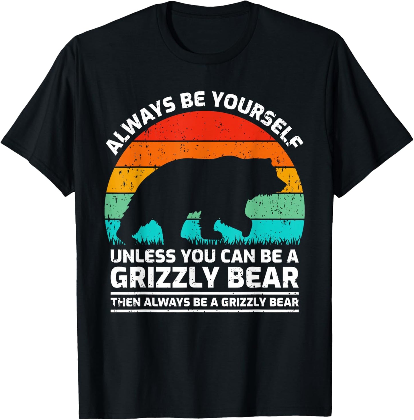 Vintage Grizzly Bear Animal Lover Retro Cute Grizzly Bear T-Shirt - T-Shirt | Black