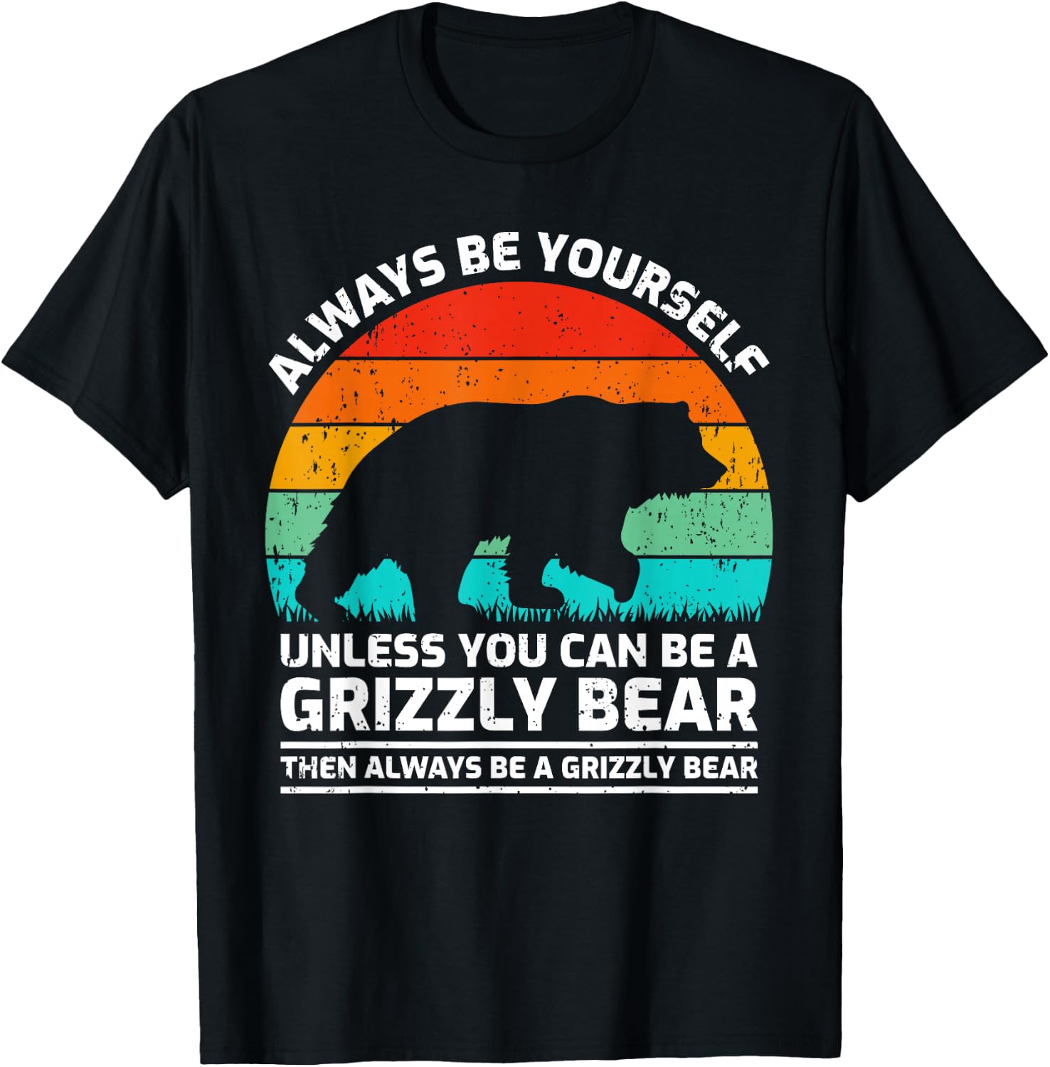 Vintage Grizzly Bear Animal Lover Retro Cute Grizzly Bear T-Shirt - T-Shirt | Black