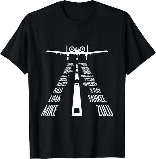 Flying A10 Warthog Pilot Landing Phonetic Alphabet Runway T-Shirt - T-Shirt | Black