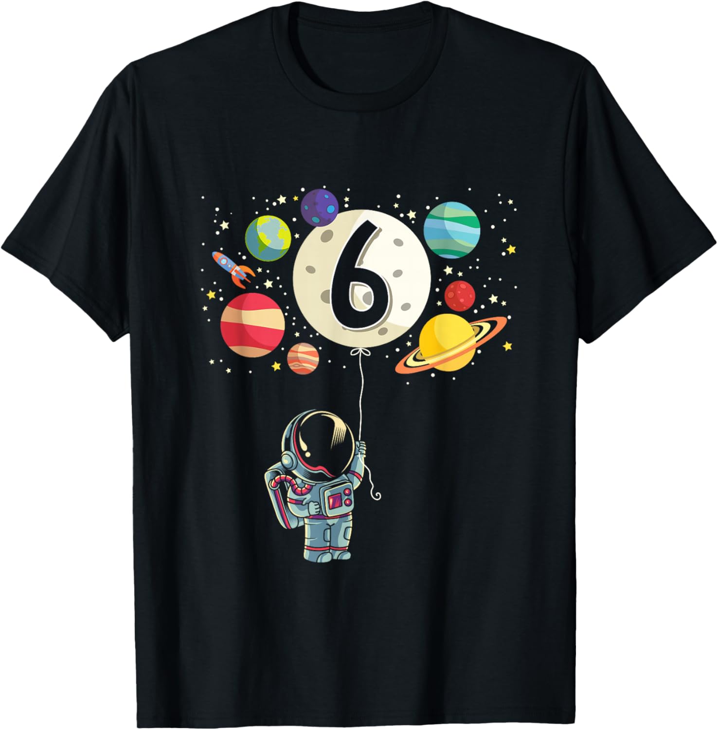 6 Years Old Birthday Boy Gifts Astronaut 6th Birthday T-Shirt - T-Shirt | Black