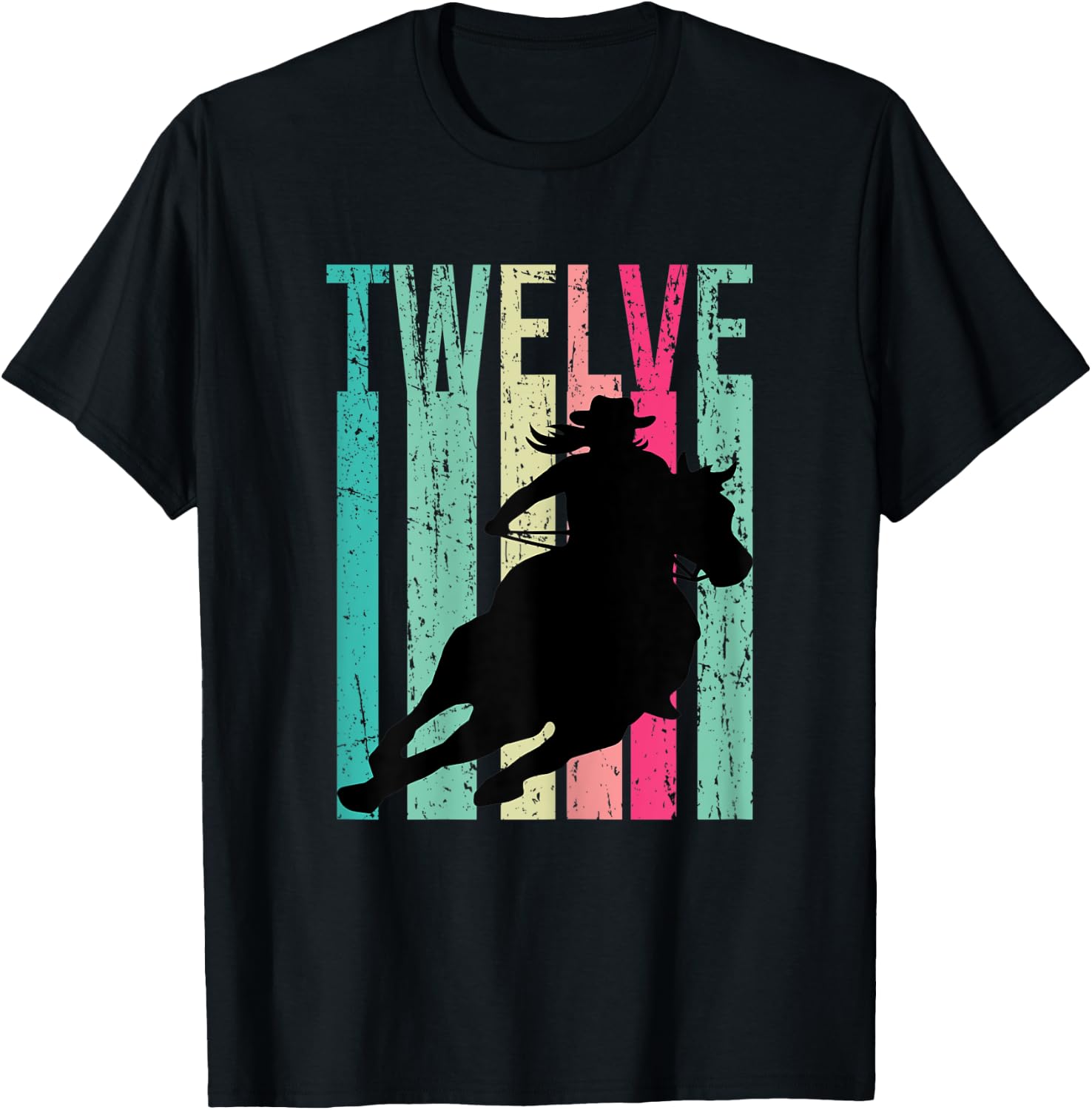 Retro Rodeo 12th Birthday Horse Lover Cowgirl Country 12 T-Shirt - T-Shirt | Black